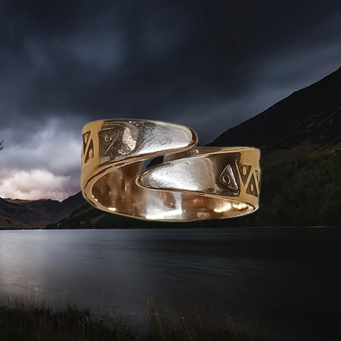Bronze Replica Viking Ring with Stamped Viking Design - Back View