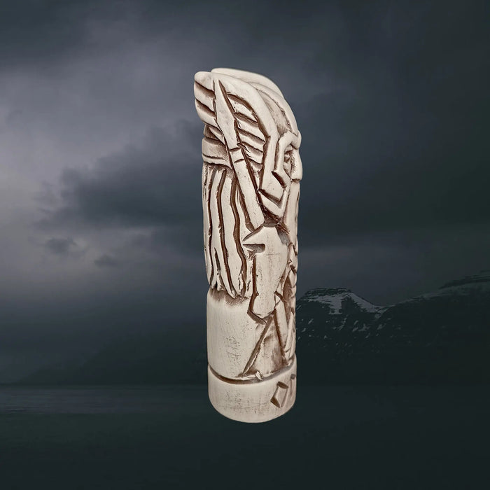 Statuette of the Norse God Odin the Warrior in Hand-Crafted Clay - Right Side View