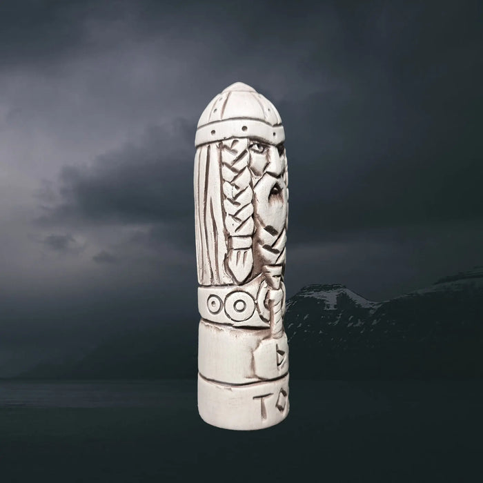 Statuette of the Norse God Thor in Hand-Crafted Clay - Right Side Angle View