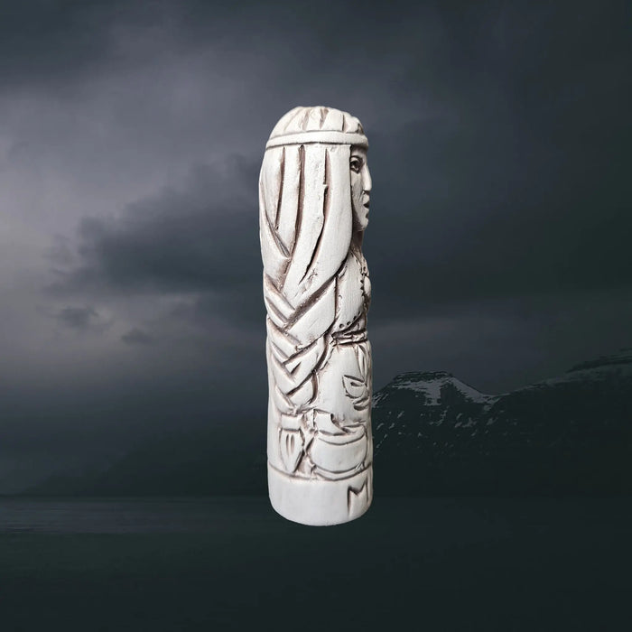 Statuette of the Norse Goddess Eir in Hand-Crafted Clay - Right Side View