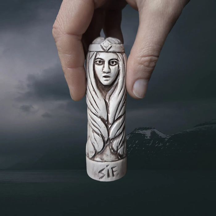 Hand-Crafted Ceramic Norse Goddess Sif Statuette in Hand for Scale