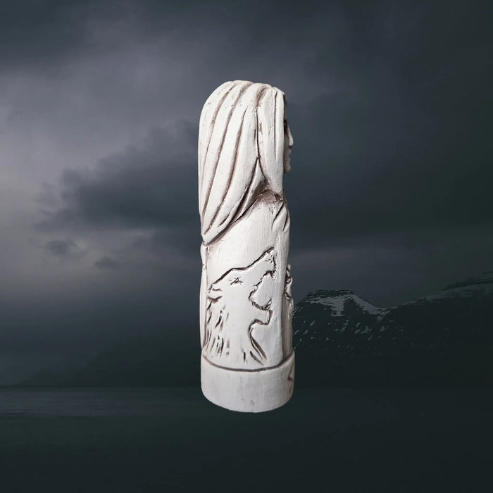 Statuette of the Norse Goddess Sol in Hand-Crafted Clay - Right Side View