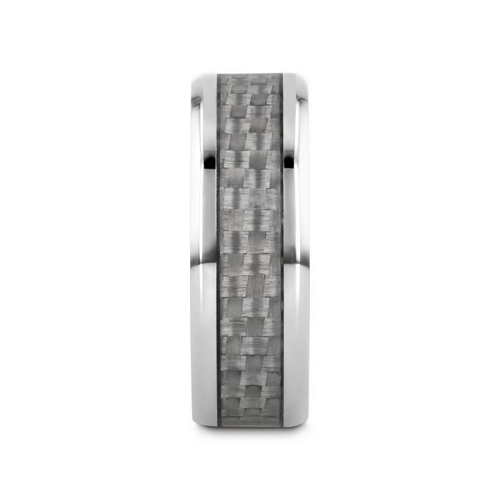 TANTALUS Beveled Edge Titanium Ring with White Carbon Fiber Inlay - 8mm