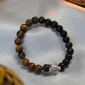 Tiger Eye & Black Obsidian Turtle Good Luck Band