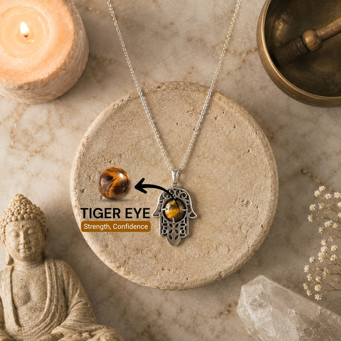 Tiger Eye Hamsa Hand Necklace
