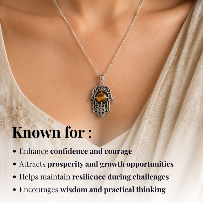 Tiger Eye Hamsa Hand Necklace