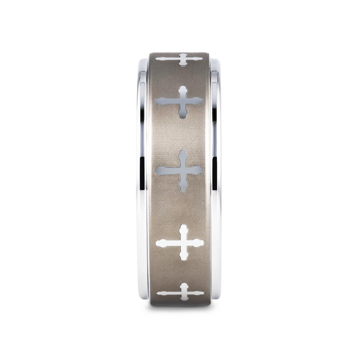 TRINITY Raised Center with Engraved Crosses Men's Tungsten Wedding Band – 8mm