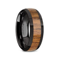 TULIAN Black Ceramic Polished Edges Men’s Domed Wedding Band with Teak Wood Inlay - 8mm