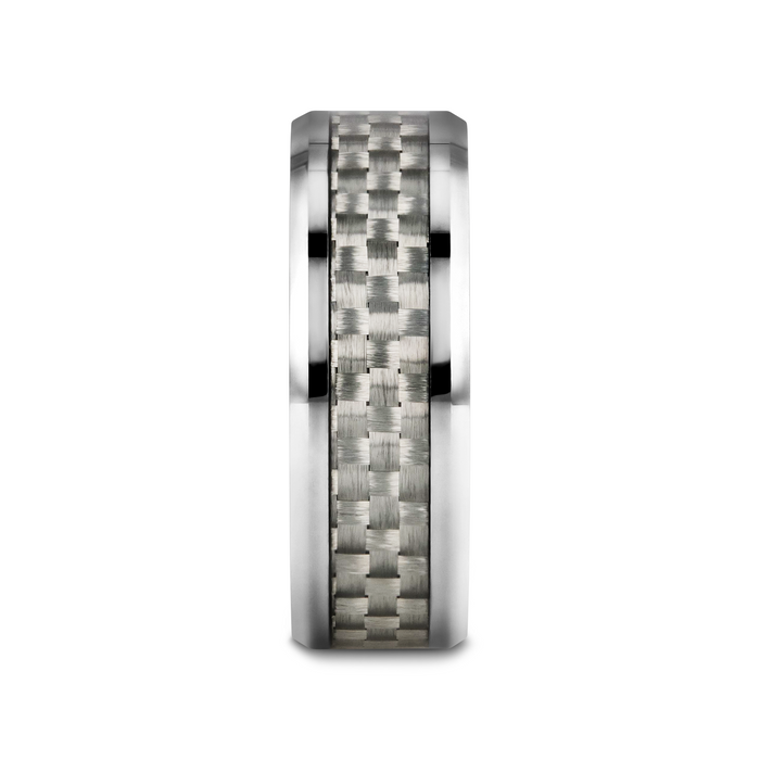 ULTIMUS Tungsten Carbide Ring with Beveled White Carbon Fiber Inlay - 4mm - 12mm