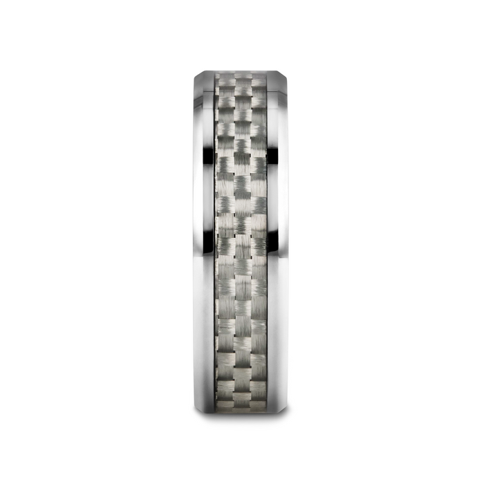 ULTIMUS Tungsten Carbide Ring with Beveled White Carbon Fiber Inlay - 4mm - 12mm