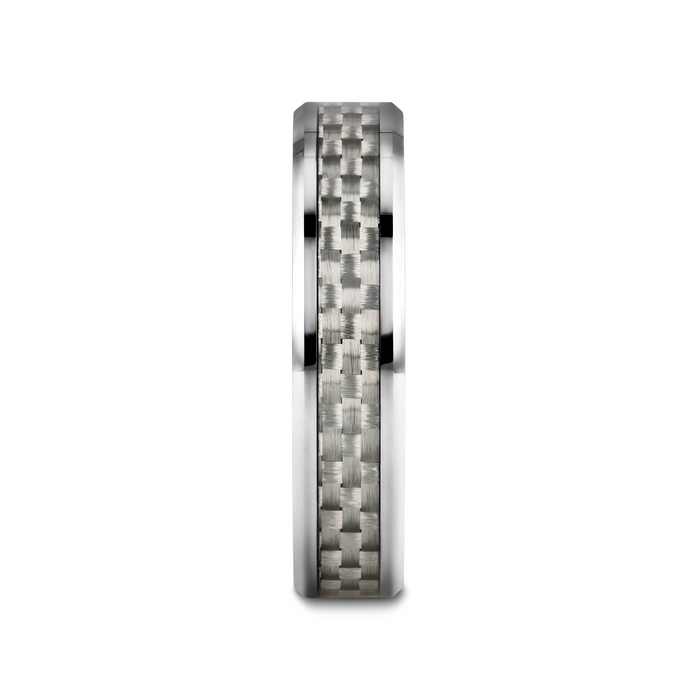 ULTIMUS Tungsten Carbide Ring with Beveled White Carbon Fiber Inlay - 4mm - 12mm