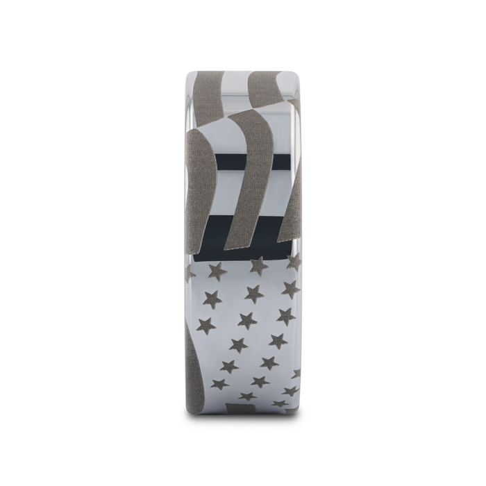 U.S. Flag Patriot Engraved Polished Flat Pipe Cut Tungsten Ring - 6mm - 12mm