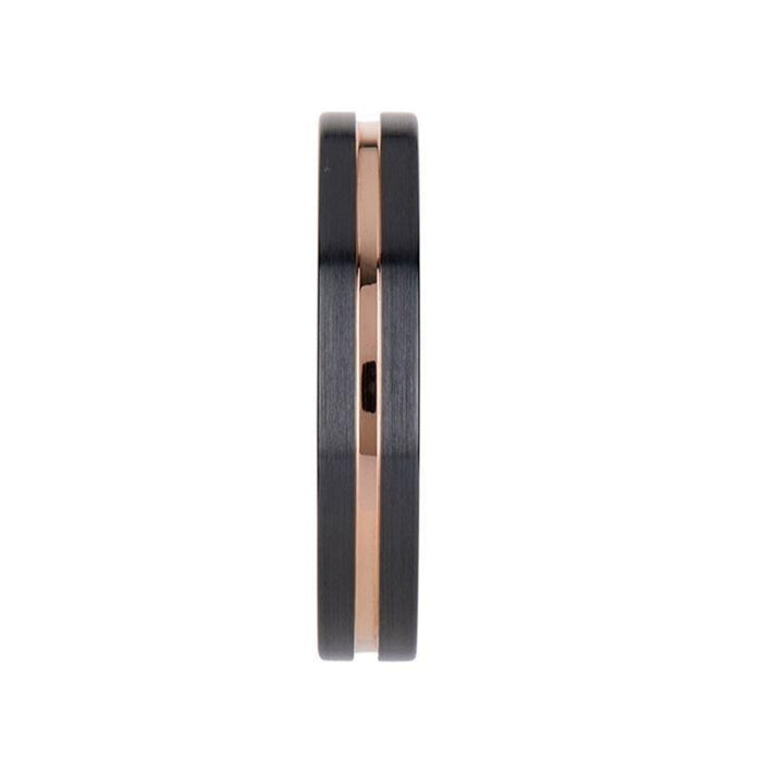 VENICE Black Ceramic Wedding Band with Rose Gold Groove - 4mm - 10mm