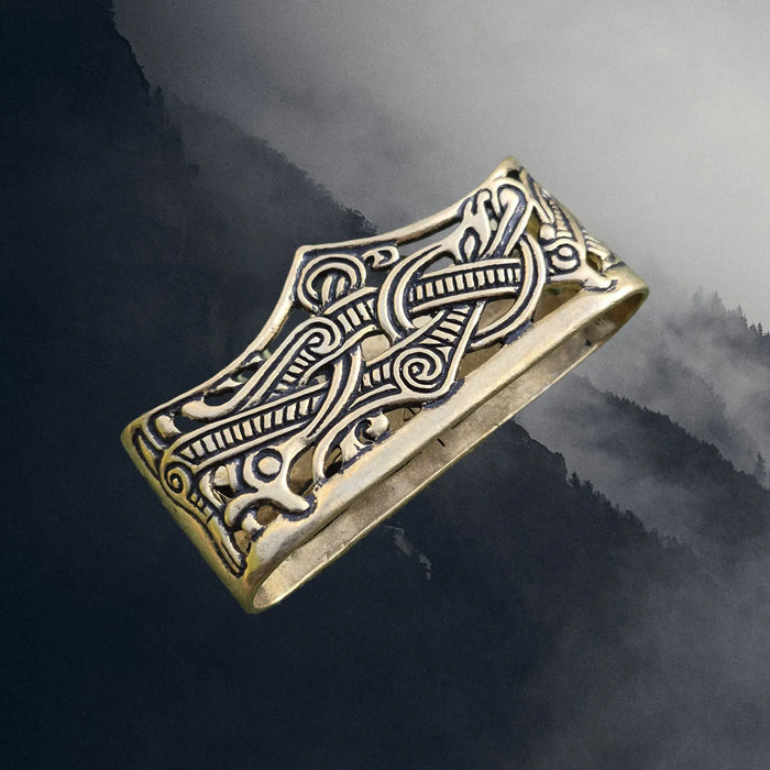 Viking Age Bronze Scabbard Mouth in Jelling Style - 10th Century - Angle View