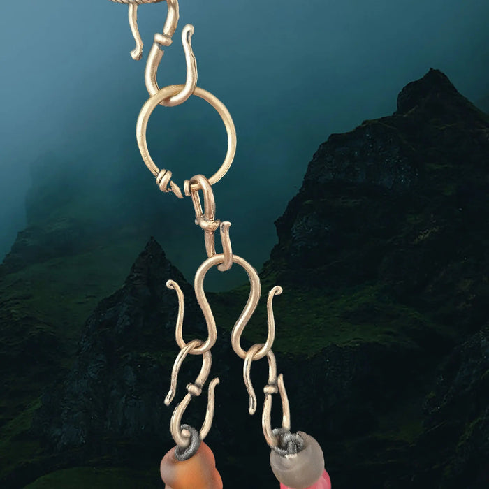 Viking Age Replica Bronze Chain / Bead Distributor with Bronze S Hooks & Glass Viking Beads