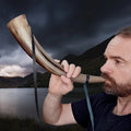 Blowing a Medium Polished Viking Blowing Horn / Bugle