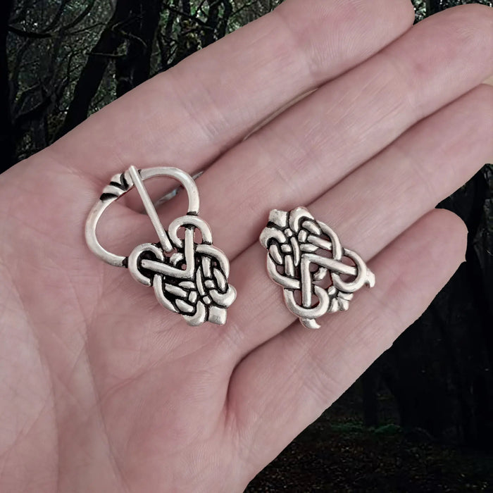 Viking Ringerike Style Buckle and Strap End in Plated Silver on Hand