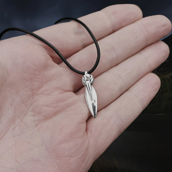 Sterling Silver Replica Viking Age Pendant with Spear & 2 Bears on Black Leathe Thong on Hand