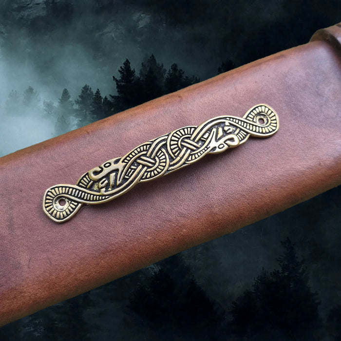 Viking Style Bronze Scabbard Bridge Mount with Serpent Design on Scabbard