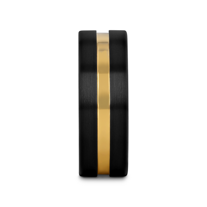 VIVALDI Black Ceramic Wedding Band With Yellow Gold Groove - 4mm - 8mm