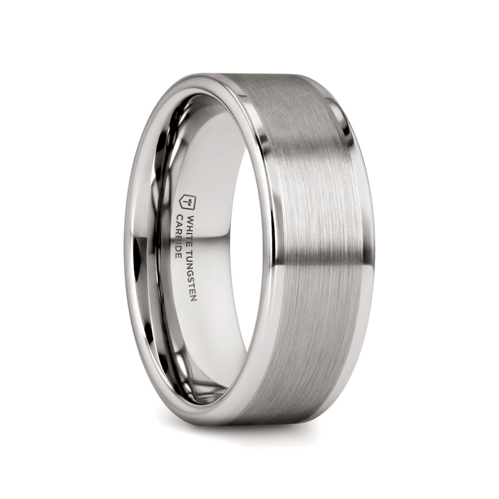 WAYNE Flat White Tungsten Wedding Band with Brushed Finished Center - 4mm - 8mm