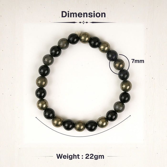 Wealth Shield Band with Pyrite and Black Obsidian Stones