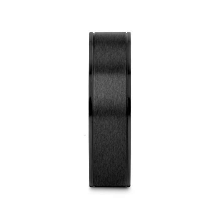 WOLFGANG Black Titanium Brushed Finish Men’s Wedding Ring with Polished Dual Offset Grooves – 6mm & 8mm
