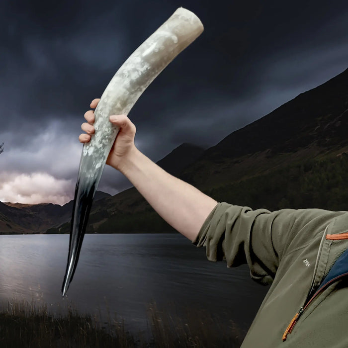 XL Extra Long Polished Viking Drinking Horn in Hand - Black End