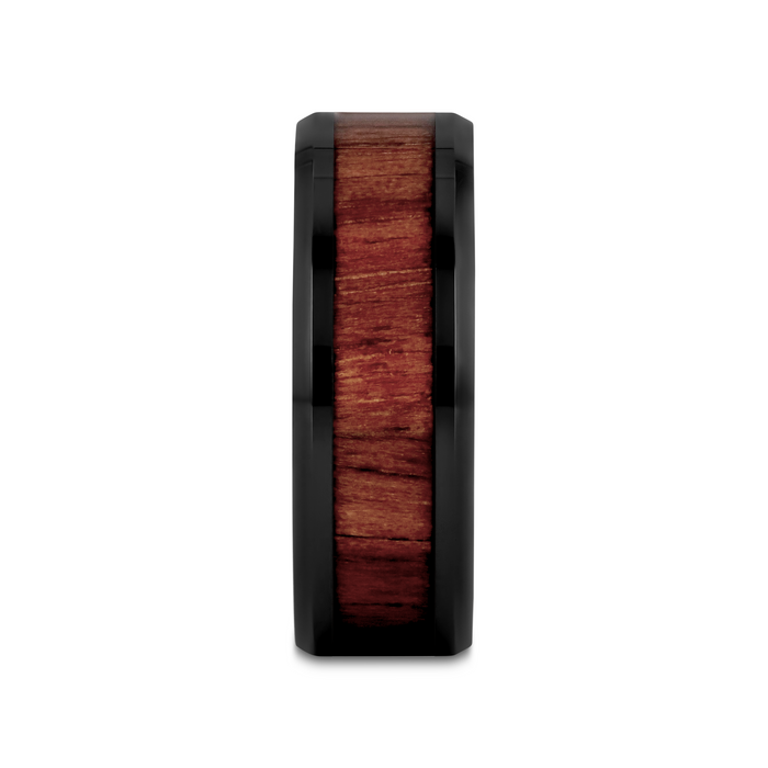 YUKON Beveled Black Ceramic Ring with Black Walnut Wood Inlay - 4mm - 12mm