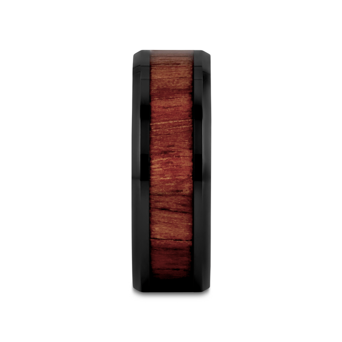 YUKON Beveled Black Ceramic Ring with Black Walnut Wood Inlay - 4mm - 12mm