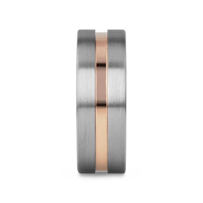 ZEUS Flat Brushed Finish Tungsten Carbide Ring with Rose Gold Plated Groove - 4mm - 10mm