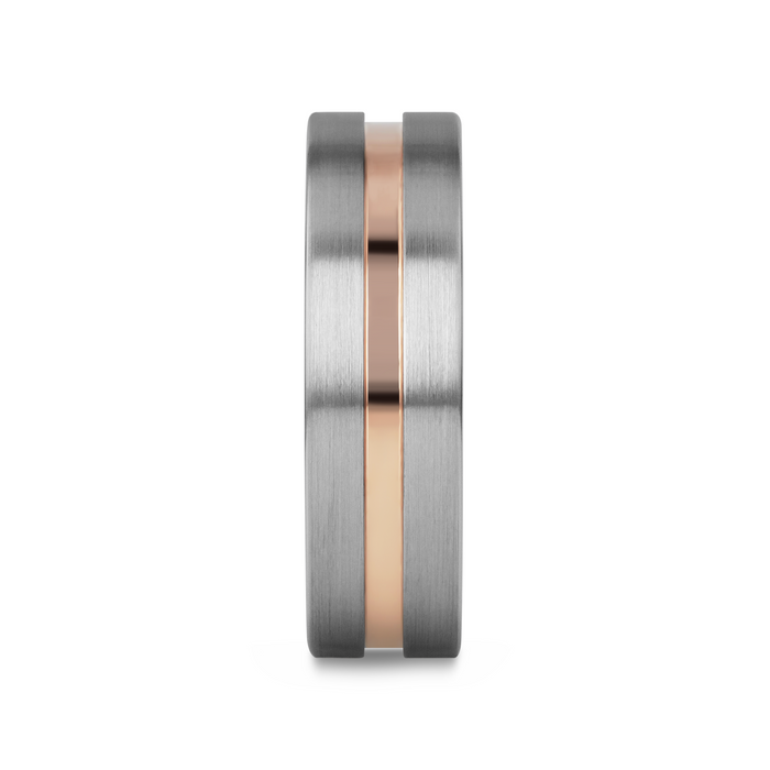 ZEUS Flat Brushed Finish Tungsten Carbide Ring with Rose Gold Plated Groove - 4mm - 10mm